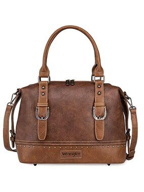 Western Barrel Satchel Doctor Bag Hobo Shoulder Purse Vegan Leather Saddle Brown